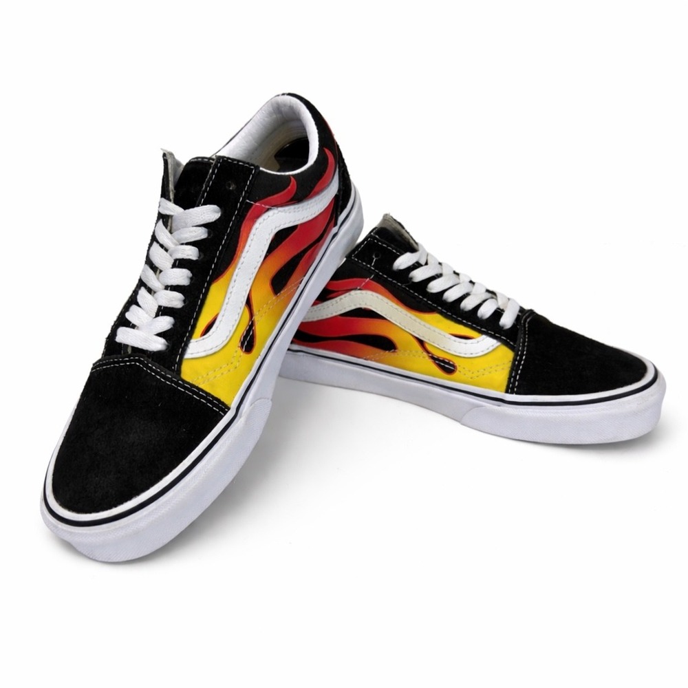 Vans Old Skool Flame Black Yellow Red Sneakers Mens 7.5 Womens 9 500714